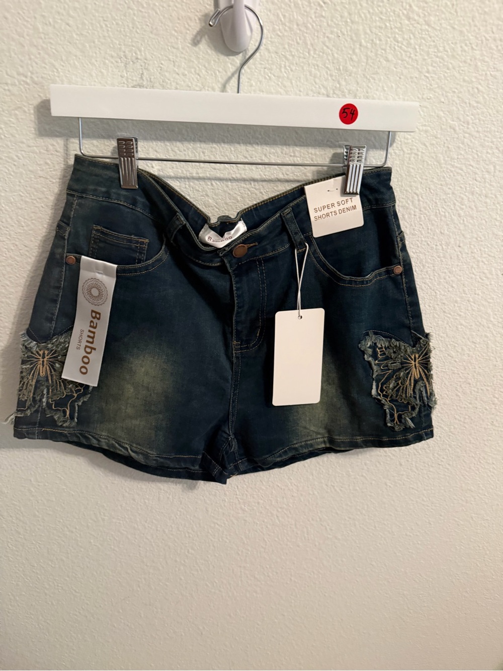 BAMBOO Dark Blue Embroidered Denim Shorts